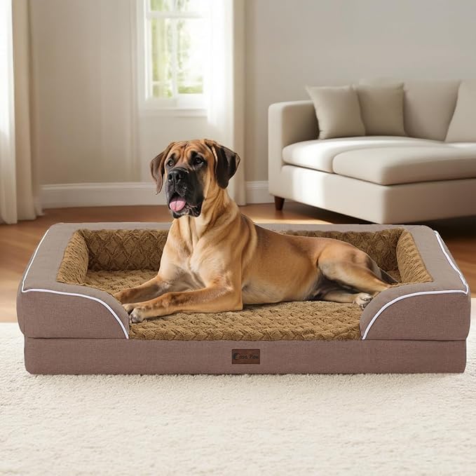 Orthopedic Dog Beds for Large Sized Dogs, Waterproof Memory Foam Large Pet Bed with Sides 36x27Inch, Non-Slip and Egg-Crate Foam Big Dog Couch Bed with Removable Washable Cover, Brown