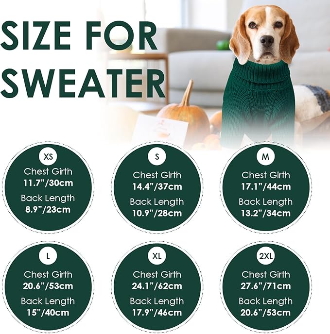 SUNFURA Dog Sweater, Christmas Sweaters for Large Dogs, Solid Color Dog Pullover for Fall Winter, Warm Sweatshirt Knit Turtleneck for Corgi, French Bulldog, Green L