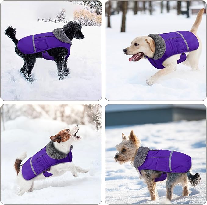 Doglay Dog Coat, Waterproof Dog Jacket Pet Winter Coat for Cold Weather with Thicken Furry Collar, Reflective Puppy Winter Jacket Warm Fleece Lining for Small Medium Large Pets