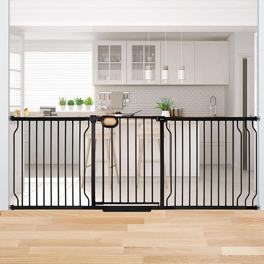 owlie Baby Gate Indoor 75-85 Inch, Extra Wide Safety Gate for Dogs Large Stairway Gate Adjustable Baby Gates Pressure Mount Wide Gate for Pet Stairway Doorway No Drilling Black (30.5'' Tall)
