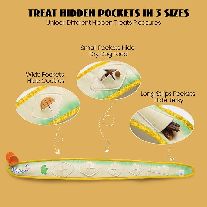 Nocciola EEL Squeaky Dog Toy, Tough No Stuffing Toy for Tug of War, Puppy Interactive Puzzle Fun to Keep Them Busy, Cognitive Crinkle Dog Toy for Large Medium Small Breed, Yellow