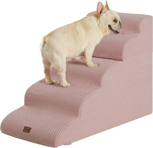 Made4Pets Dog Stairs Ramp for High Bed, 5-Step Pet Stairs for Bed Couch Sofa Climbing, 35D Foam Pet Steps for Small Dogs and Cats, Non-Slip Bottom Dog Steps, Pink