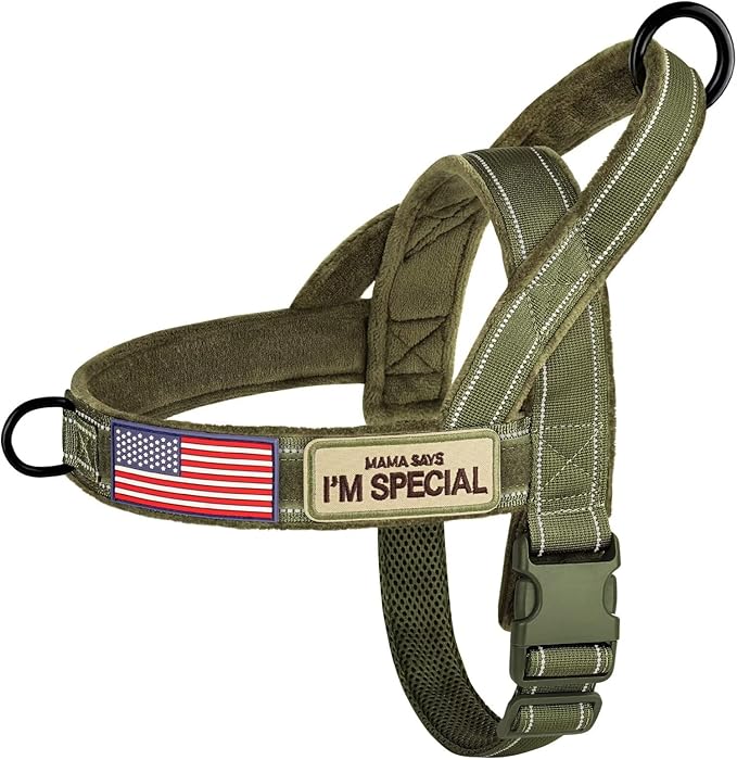 Forestpaw No Pull Dog Harness with Large Handle,Slip on Reflective Vest with Quick Release Buckle,Comfortable Flannel Lining for Medium Large Dogs Walking Training (Includes 3 Patches),Green M