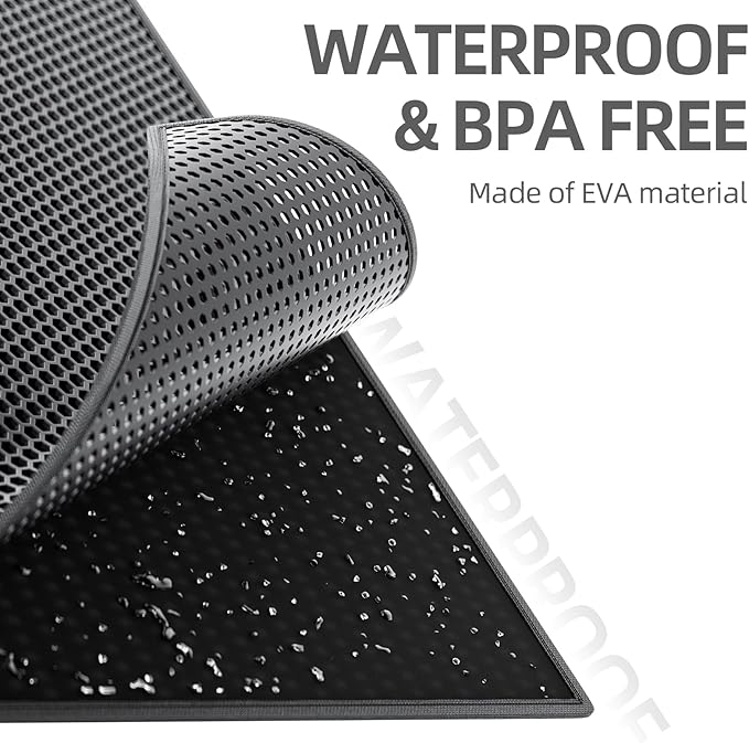 ESTHELLO Cat Litter Mat Large, Cat Litter Trapping Mat, Honeycomb Double Layer Design, Easy to Clean,Washable (36’’ x 30’’ Black)