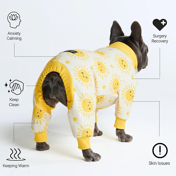 Spark Paws Dog Pajama, Dog Recovery Suit Male, Onesie, Ultra-Soft and 4-Way Stretch, for Small Medium and Large Breeds - Sunshine - M