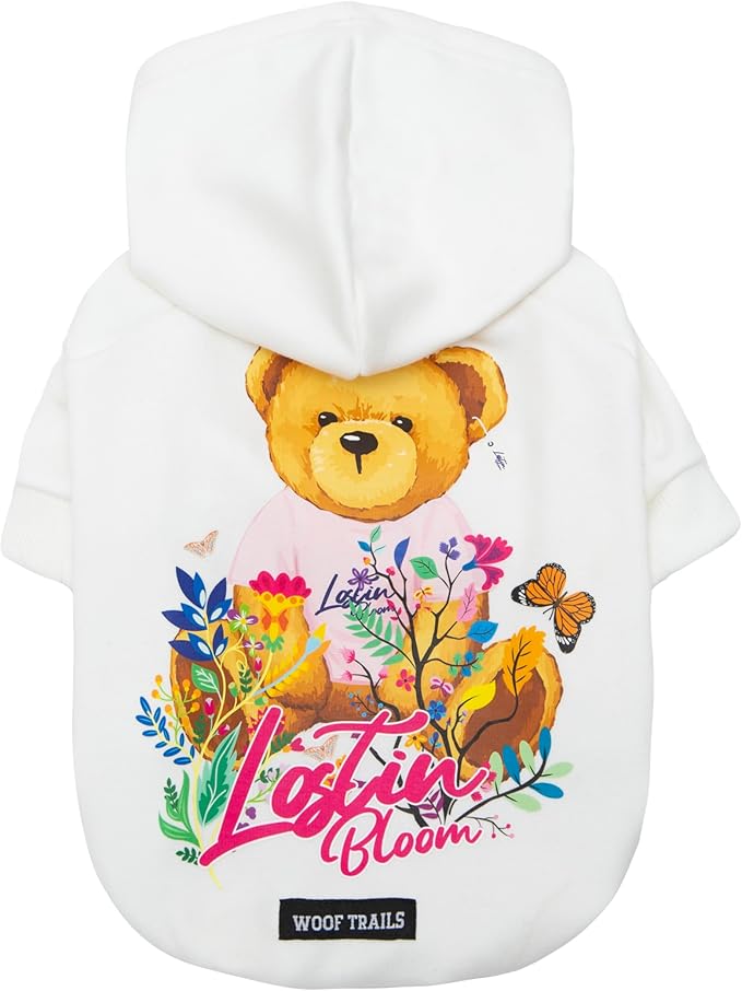 Blooming Teddy Dog Hoodie Dog Clothes Extra Warm Fleece Lining Stretchy Fit for Small Dogs ((White, Small))