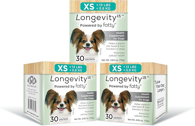 Yummy Combs Longevity15 – C15:0 – Fatty Acid Health Supplement for Dogs – Healthy Pet Supplies – for Extra Small Dogs, 3 Pack