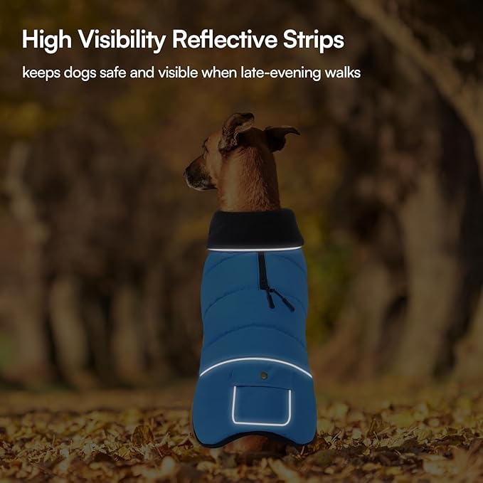 Dog Coat, Small Medium Dog Jacket, Windproof Dogs Puffer Jacket, Fleece Lined Warm Dogs Winter Coat with Harness Hole (Blue L)