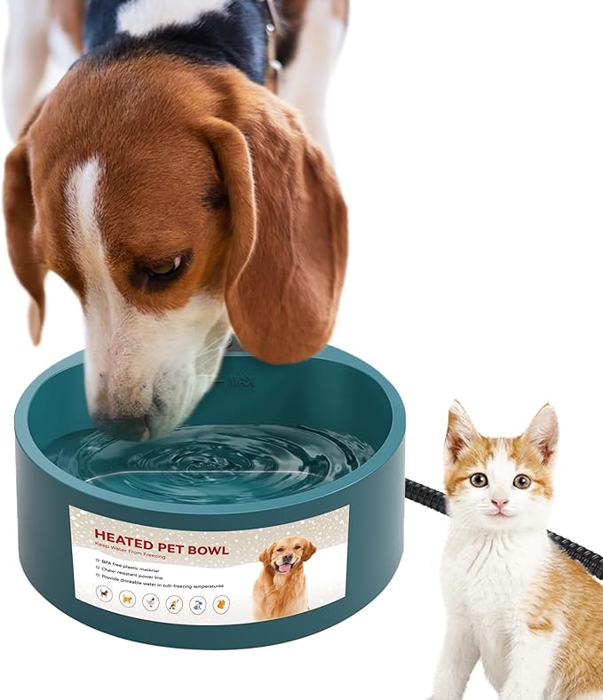 NAMSAN Heated Water Bowl for Outdoor Cats, 2.2L Heated Dog Bowl, Provides Drinkable Water in Winter, Heated Pet Drinker for Chickens Rabbits Birds Bath, Livestock Thermal Watering Trough