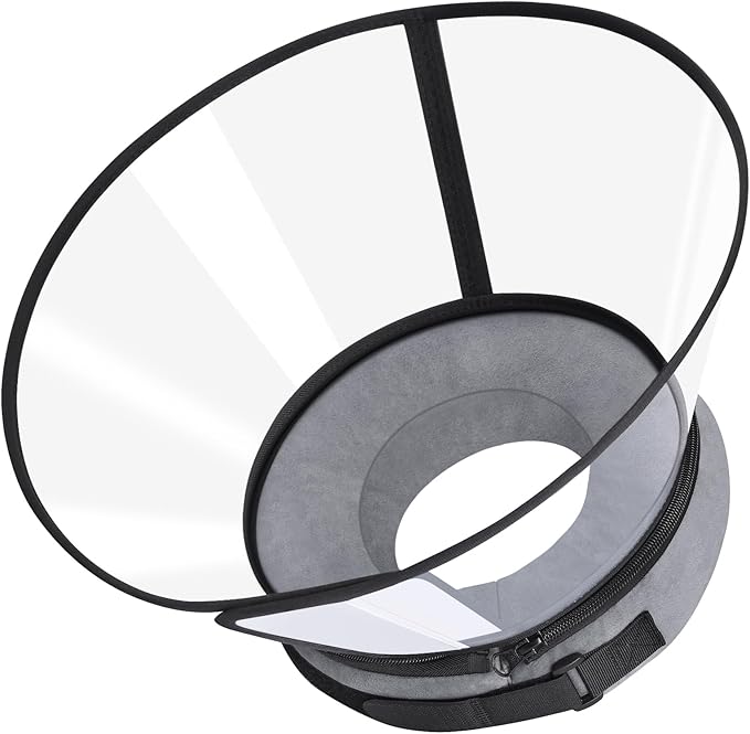Sponge Core Dog Cone, Inflatable Dog Cone Collar Alternative, Dogs Donut Collar After Surgery, Soft Cone for Large Medium Small Dogs to Stop Licking, No Inflation Required, Clear View(Size 1, Gray)