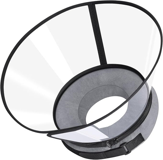 Sponge Core Dog Cone, Inflatable Dog Cone Collar Alternative, Dogs Donut Collar After Surgery, Soft Cone for Large Medium Small Dogs to Stop Licking, No Inflation Required, Clear View(Size 4, Gray)