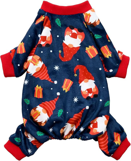 Fitwarm Gnome Dog Christmas Pajamas, Dog Winter Clothes for Small Dogs Girl, Lightweight Velvet Pet Jumpsuit, Cat Outfit, Black, Red, Large