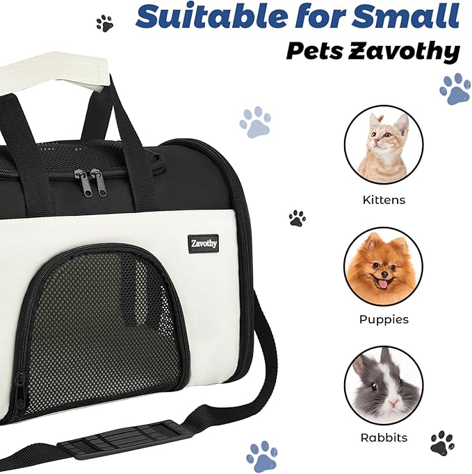 Zavothy Collapsible TSA Approved Pet Carrier for Cats & Dogs (Up to 15 Lbs, 16.54"x11.42"x9.84") – Soft-Sided Airline Travel Carrier, White