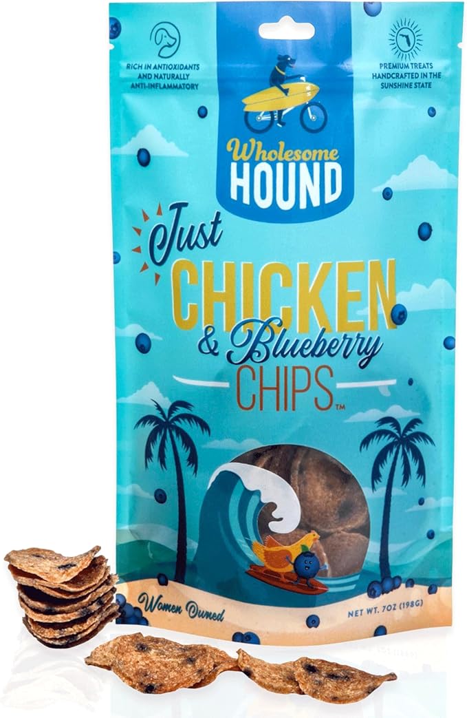 Just Chicken & Blueberry Chips | Two Premium Ingredient & Healthy Dog Treats Rich in Antioxidants | All Natural Canine Rewards | All Breed Sizes Dog Training Treats | Made in USA - 7oz