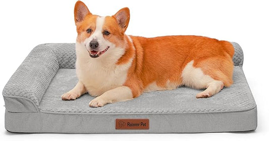 Orthopedic Dog Beds Large Sized Dog, Memory Foam Pet Bed for Large Dogs, Washable Removable Cover, Nonskid Bottom, Waterproof, 41x27x6 Inches, Light Grey