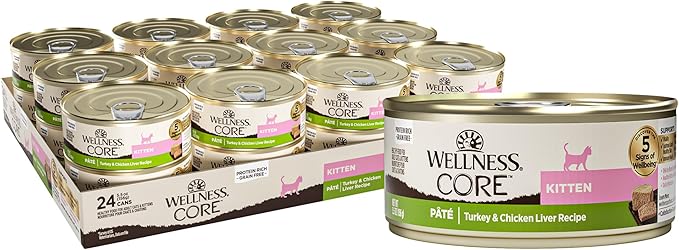 Wellness CORE Pate Kitten Wet Cat Food, Natural, Protein-Rich, Grain Free, 5.5 Ounce, 12 Pack (Turkey & Chicken Liver)