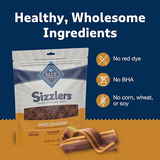 Blue Buffalo Sizzlers Bacon-Style Dog Treats with Real USA Pork, Cheddar Flavor, 15-oz Bag