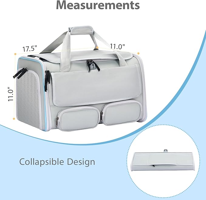 Cat, Dog Carrier for Pets up to 15 lbs, Soft-Sided Collapsible Pet Carrier with Upgraded Sturdy Base, Privacy Curtain and 2 Storage Bags, Cat Bag for Medium Cats and Small Dogs