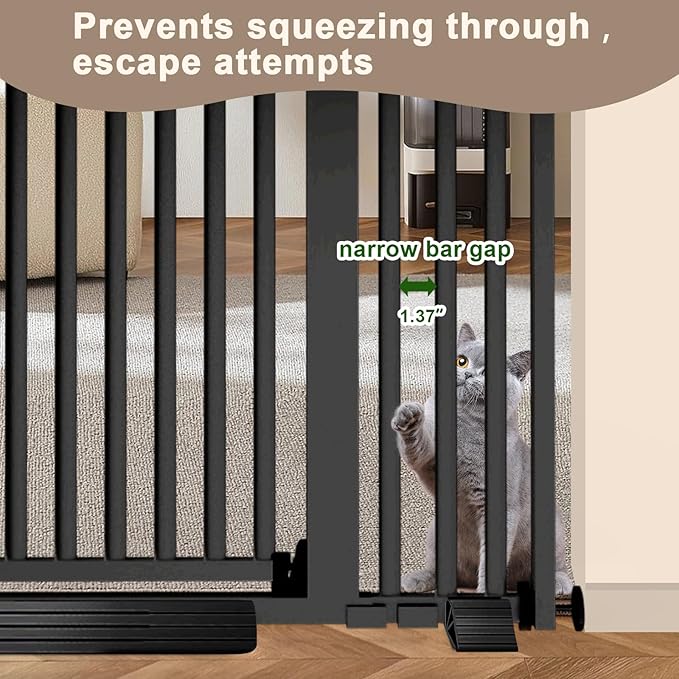 67" High Extra Tall Cat Gate for Doorway, 29.5-49.21" Extra Wide Pet Gate Pressure Mounted Baby Gates for Dogs Pets, Easy Walk Through Cat Proof Gate(Black)