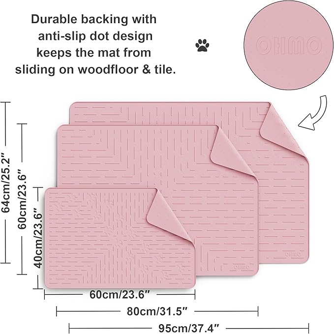 OHMO Cat Litter Mat Trapping Mat Premium Silicone 31.5x23.6 Pink, Waterproof and BPA Free Kitty Litter Box Mat, Easy Clean and Keeps The Floor Tidy