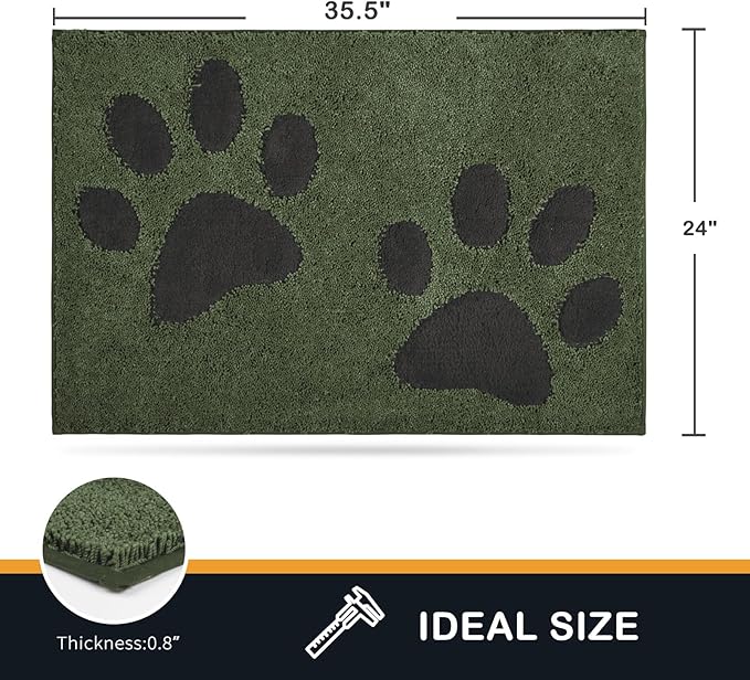 PURRUGS Dirt Trapping Door Mat 24" x 35.5", Non-Skid/Slip Machine Washable Microfiber Entryway Rug, Dog Doormat, Super Absorbent Welcome Mat for Muddy Wet Shoes and Paws, Green