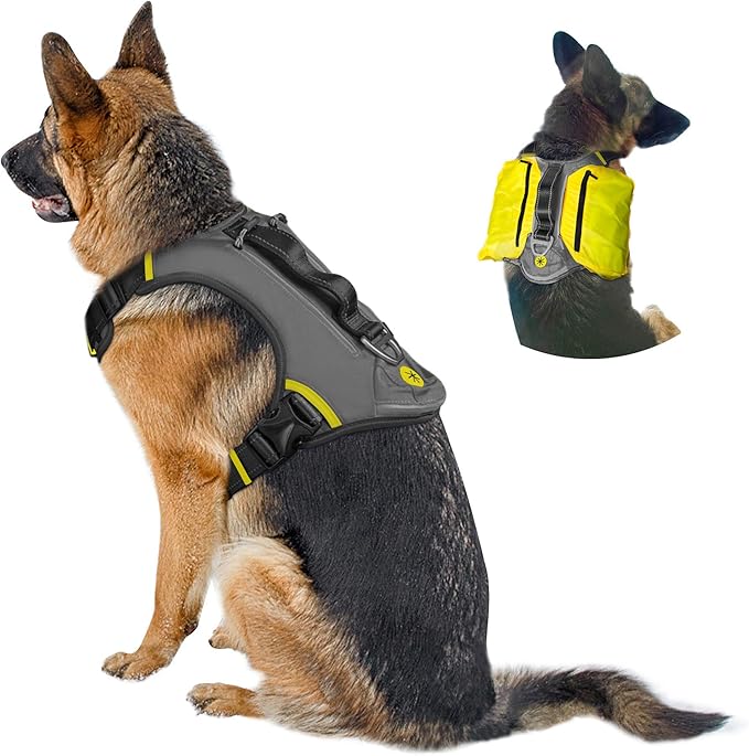 Fida Dog Harness, Multi-Functional No-Pull Pet Vest Harness with Saddle Bags Backpack, Front Leash Clip, Adjustable Soft Padded Reflective No-Choke Dog Vest Heavy Duty for X-Large Dog, XL,Black