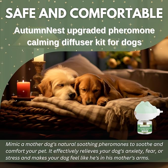 Dog Pheromone Diffuser Kit, Pet Diffuser for Stress Support, Reduces Stress and Promotes Relaxed Behavior, 2 Plug-in + 4 Packs Refill, 120 Day Supply (Non-Toxic, Safe & Inedible), Diffuser with Light