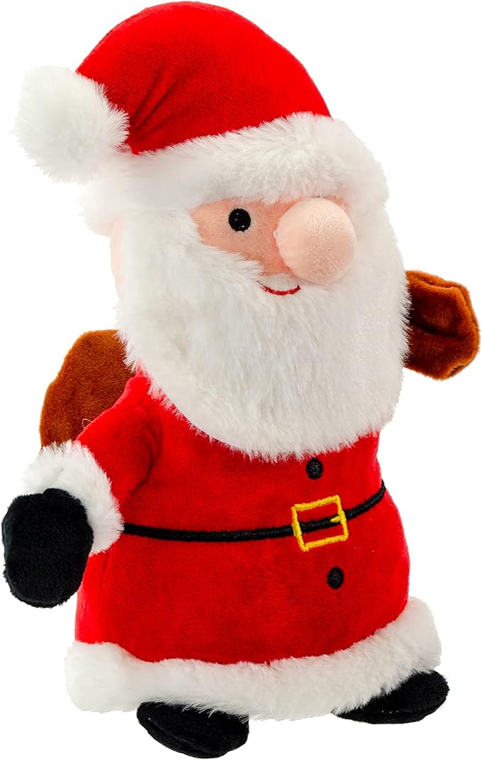 Giftable World Holiday Plush Pet Toy Fun for Christmas Designs with Squeaker Dog Chew Toy (10" Santa Claus w/Toy Bag)