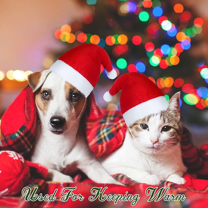 Svee 8 Pieces Christmas Santa Hats for Dog Cat with Adjustable Chin Strap Holiday Party Cute Costumes for Puppy Kitten Small Dogs and Cats Winter Party Dress up Props Supplies Gifts(Simple Pattern)