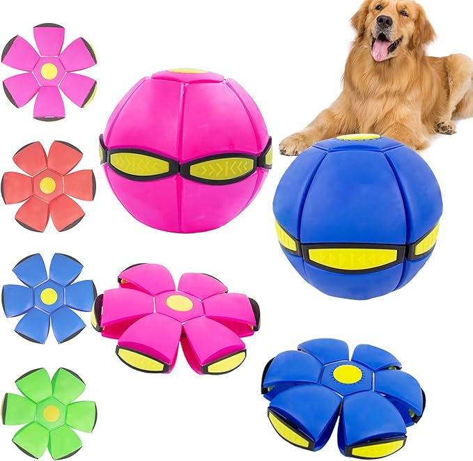 Flying Saucer Ball - 2 Pack Dog Disc Toy for Medium Large Dogs, Outdoor Interactive Pet Toy - Blue+Pink