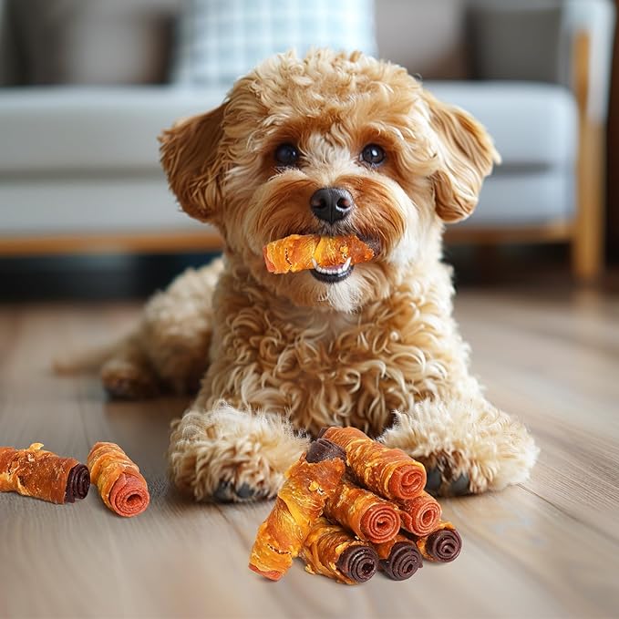 Dog Treats, Triple Flavor Chicken Duck Beef Meat Rolls, Rawhide Free Dog Snacks, Soft Treats for Small Dogs, 13.23 oz