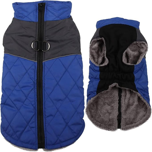 Warm Fleece Dog Coats for Small Dogs,D-Rings Waterproof Puppy Jacket for Cold Winter,Blue M