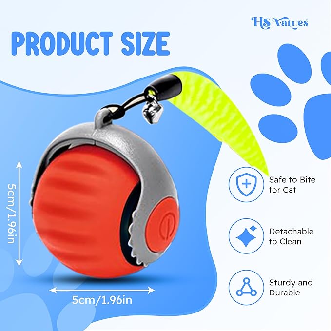 Smart Cat Toy Balls – Speedy 3.0 Interactive Ball with Tail, Automatic Rolling, Two Speed Modes, USB Rechargeable, Indoor Enrichment Toy for Bored Cats (Orange)