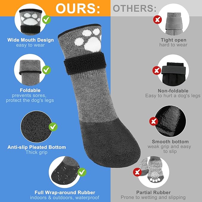 BEAUTYZOO 6 PCS Anti Slip Dog Boots & Paw Protectors for Hot Pavement to Prevent Licking,Waterproof Dog Shoes for Small Medium Large Senior Dogs, Grip Socks Rain Booties for Dogs Paws Outdoor Walking