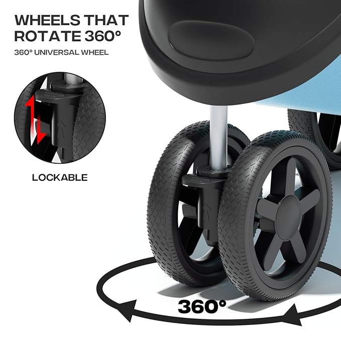 Cat Dog Stroller,3-Wheels Pet Stroller for Medium/Puppy Dogs 30 Lbs, with Storage Basket and Cup Holder, Breathable Mesh Mint