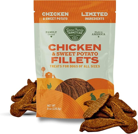 Gaines Family Farmstead Chicken & Sweet Potato Fillets for Dogs - 8 oz Pouch, Soft Chew, All-Natural, Grain-Free, Healthy Dog Treats for All Ages & Breeds, Made in USA