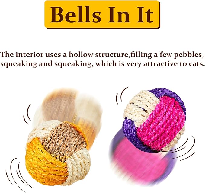 Weewooday 6 Pieces Cat Toy Ball Sisal Ball Interactive Rolling Scratch Cat Toy (Random Color)