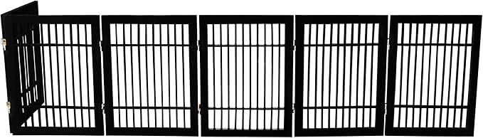 Pet Dog Gate Strong and Durable Freestanding Folding Acacia Hardwood Portable Wooden Fence Indoors or Outdoors by Urnporium (Black Pet Gate, 6 Panel 24" Tall)