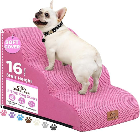 Dog Ramp and Stair for Bed 16" H-20 H,3-Step Cat Stair for Sofa and Chair,4-Step Dog Ramp for High Bed and Window,Durable Nonslip Fabric Cover for Indoor (Pink-20 H, Pet Friendly, 4)