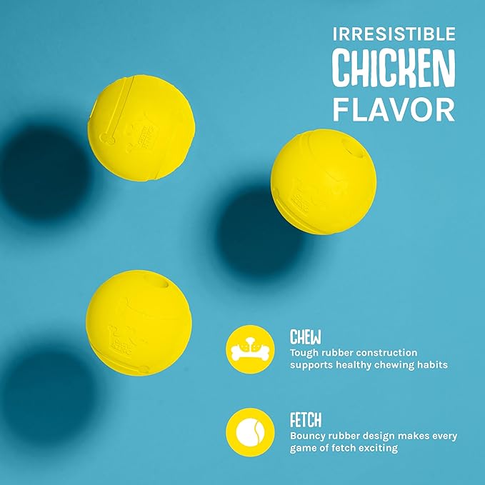 Chew King Flavored Rubber Ball Collection, 2.5 Inch Chicken Flavor Rubber Balls 3-Pk