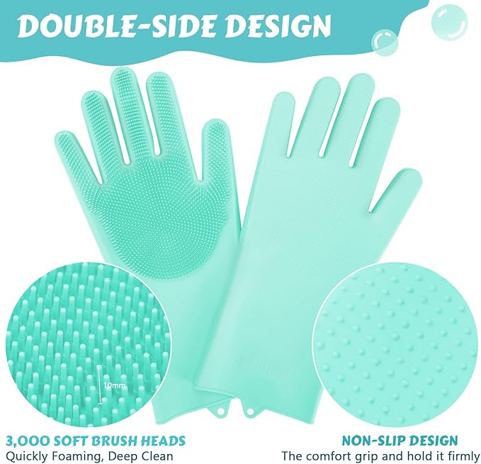 Pecute Large Pet Grooming Gloves with Heat-Resistant, High-Density Silicone Teeth for Washing, Massaging, and Enhanced Five Finger Design