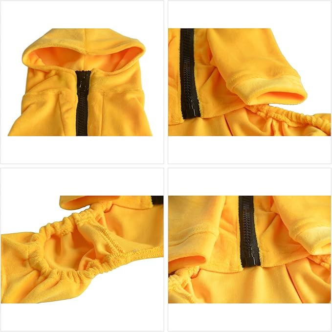 Dog Pajamas Pet Jumpsuits PJS for All Seasons, Velvet Dog Hoodies 4 Legs Four Feet Dog Onesies Stylish PJS Puppy Costume Cotton Liner Warm Pet Clothes for Small Medium Large Dogs Yellow XXL