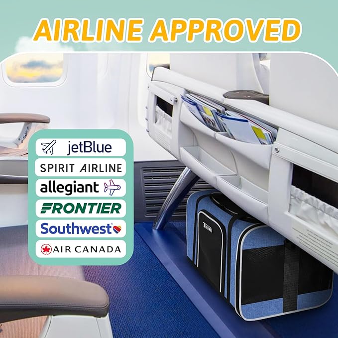 Petskd Pet Carrier 17x12x8.5 JetBlue Allegiant Airline Approved,Pet Travel Carrier Bag for Small Cats and Dogs, Soft Dog Carrier for 1-8 LBS Pets,Dog Cat Carrier with Safety Lock Zipper(Blue)