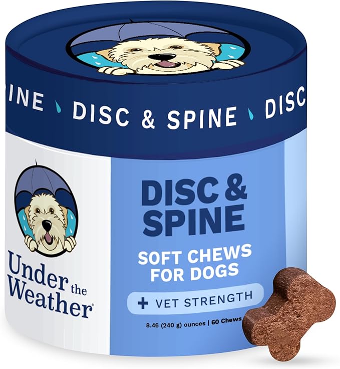 Under The Weather Pet Disc & Spine Health Chews for Dogs | Vet Formulated Dog Chews Spinal Disc Support Supplement | Ideal for Pugs French Bulldogs Dachshunds & Long-Backed Breeds with IVDD | 60 Count