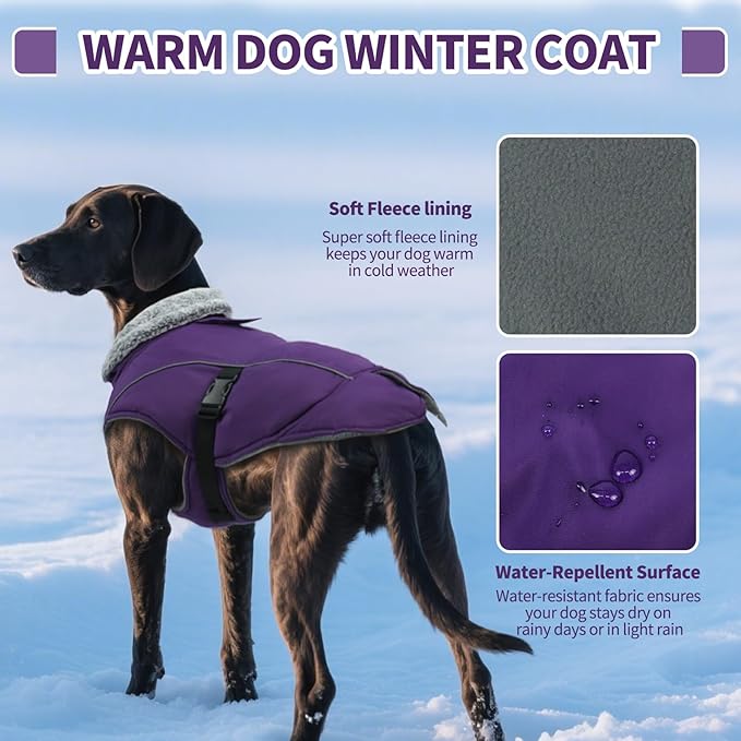 DENTRUN Small Dog Winter Warm Coat - Windproof Cozy Jacket, Thick Fleece Vest with Adjustable Belt, Water Repellent, Reflective Dog Sweater for Yorkie Dachshund Wear, Purple, S
