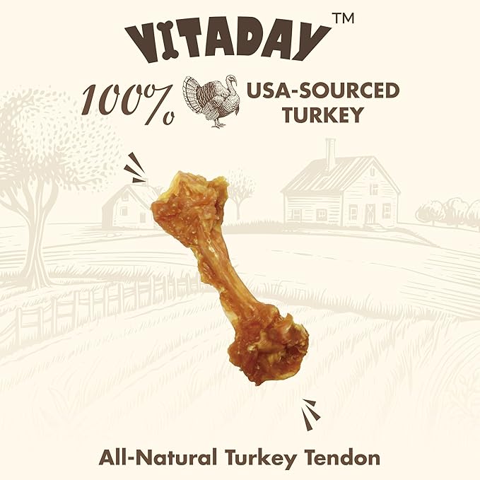Turkey Tendon Bone (S) Pack of 4, 100% Natural, USA-Sourced Turkey Tendon, High-Protein, Low-Fat, Long-Lasting Dog Chew, Rawhide Alternative, Hypoallergenic Puppy & Dog Treats