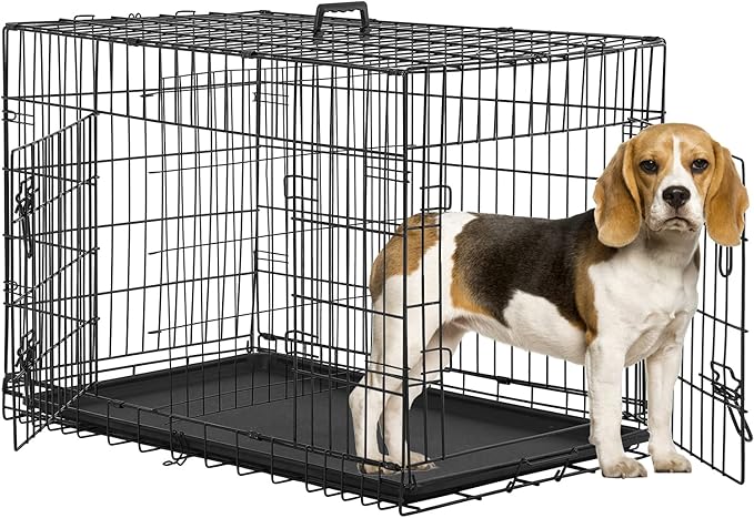 BestPet | Dog Crate | 36" | Black | Foldable Metal Kennel with Double Doors, Secure Slide-Bolt Latches, Leakproof Tray | Portable Dog Cage for Medium Sized Breeds | for Travel, Indoor & Outdoor Use