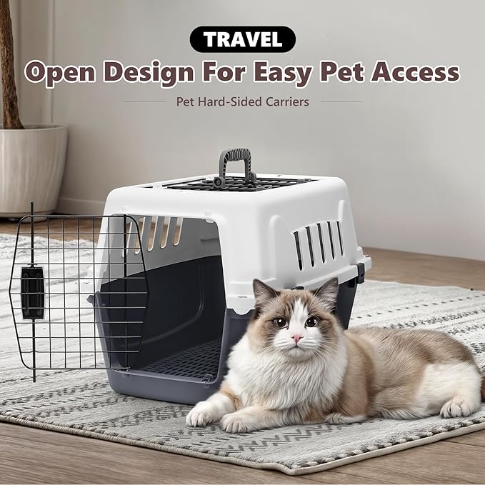 Athena Collection 22" Hard-Sided Travel Pet Carrier for Small Dogs and Cats, Plastic Dog Crate with 2-Door Top & Front Load, Ventilation, Security Lock, Cat Dog Carrier for Pet, up to 22lbs, Grey