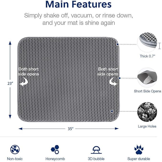 WePet Cat Litter Mat, Kitty Litter Trapping Mat, Honeycomb Double Layer Mats, No Phthalate, Urine Waterproof, Easy Clean, Scatter Control, Catcher Litter Tray Box Rug Carpet