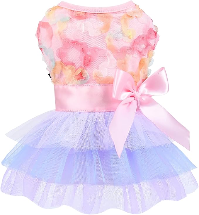 Dog Tulle Dress, Summer Clothes for Small Dogs Girl Dresses Female, Polka Pet Dog Outfit, Puppy Cat Apparel, Pink (Small, Macaroon Skirt)